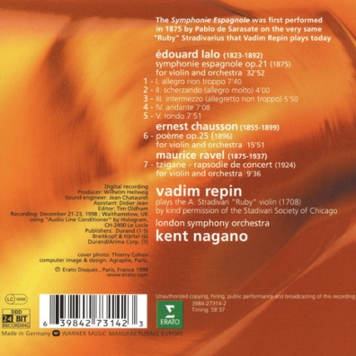Lalo: Symphonie Espagnole & Chausson : Poeme Vadim Repin (Вадим Репин): Lalo: Symphonie Espagnole & Chausson : Poeme