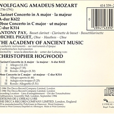 Christopher Hogwood (Кристофер Хогвуд): Mozart: Clarinet Concerto / Oboe Concerto