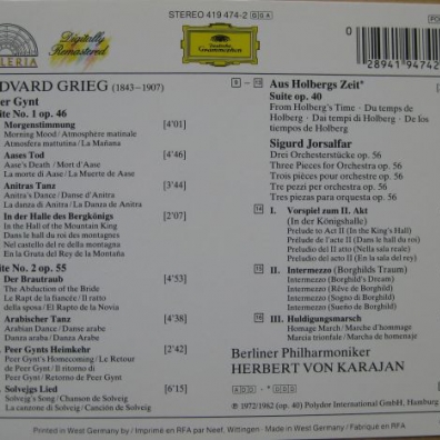Herbert von Karajan (Герберт фон Караян): Grieg: Peer Gynt Suites Nos.1 & 2; From Holberg's