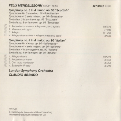 Claudio Abbado (Клаудио Аббадо): Mendelssohn: Symphonies Nos.3 & 4