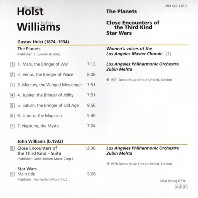 Holst/J.Williams: The Planets/Close Encounters of Zubin Mehta (Зубин Мета): Holst/J.Williams: The Planets/Close Encounters of