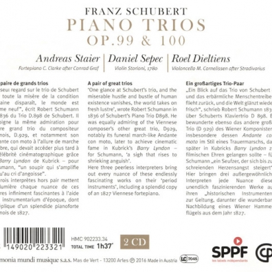 Schubert / Piano Trios Opp. 99 & 100/D.Sepec, Violon. R.Dieltiens, A.Staier Schubert / Piano Trios Opp. 99 & 100/D.Sepec, Violon. R.Dieltiens, A.Staier