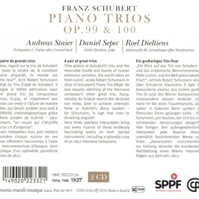 Schubert / Piano Trios Opp. 99 & 100/D.Sepec, Violon. R.Dieltiens, A.Staier