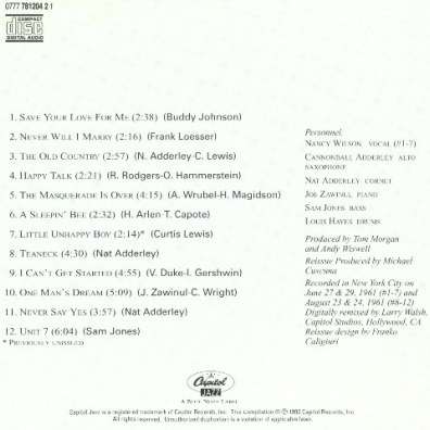 Nancy Wilson/ Cannonball Adderley Nancy Wilson (Нэнси Уилсон): Nancy Wilson/ Cannonball Adderley