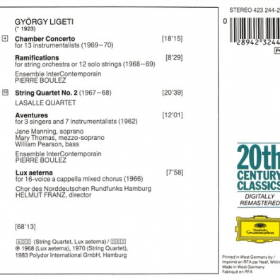 Ligeti: Chamber Concerto; Ramifications Pierre Boulez (Пьер Булез): Ligeti: Chamber Concerto; Ramifications