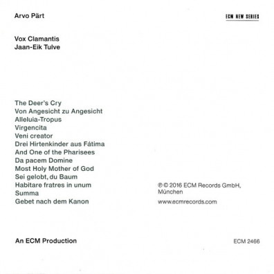 Arvo Part: The Deer's Cry - Vocal Works Vox Clamantis (Вокс Кламантис): Arvo Part: The Deer's Cry - Vocal Works