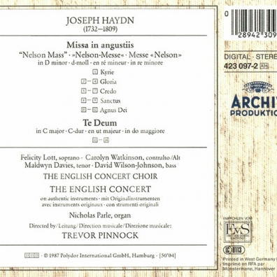 Haydn: Missa in angustiis "Nelson Mass"; Te Deum Trevor Pinnock (Тревор Пиннок): Haydn: Missa in angustiis "Nelson Mass"; Te Deum