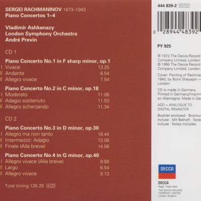 Rachmaninov: Piano Concertos Nos. 1-4 Vladimir Ashkenazy (Владимир Ашкенази): Rachmaninov: Piano Concertos Nos. 1-4