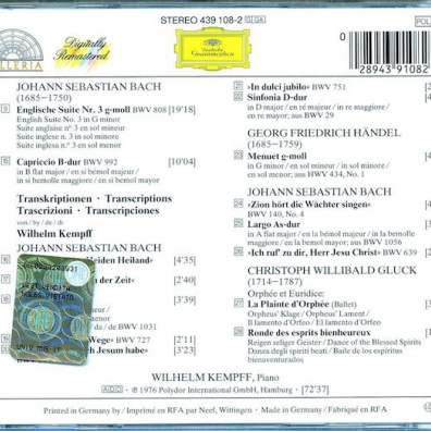 Wilhelm Kempff (Вильгельм Кемпф): Bach: English Suite No.3; Capriccio BWV 922 / Tran