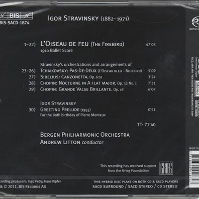 Stravinsky Igor (Игорь Фёдорович Стравинский): The Firebird (Original Ballet Score); Greeting Prelude; Orchestrations Of Sibelius, Chopin And Tchaikovsky