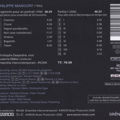 Manoury: Fragments Pour… Philippe Manoury: Manoury: Fragments Pour…